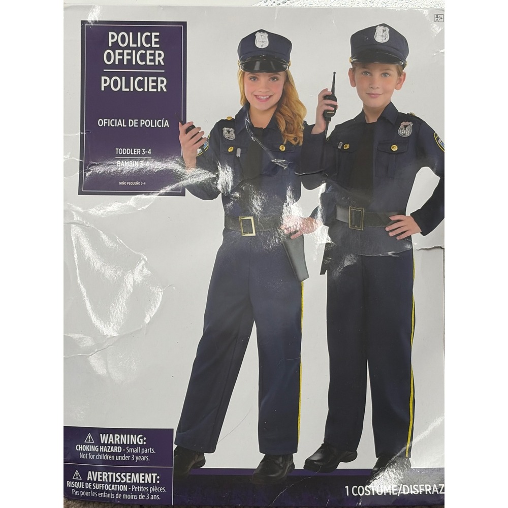 Amscan Kids Police Officer Costume Set Toddler 3-4 Navy Blue Uniform 841181